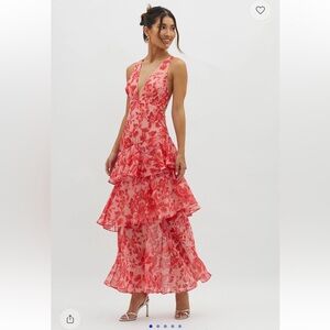 Veda Strappy Back Ruffle Midi Dress Floral Red